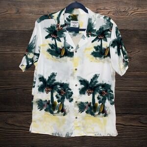 Distortion Men's Hawaiian Shirt Medium Print Button-Up Viscose Short Sleeve